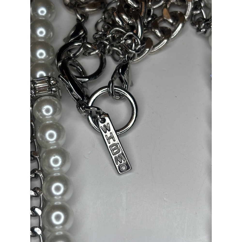 White House Black Market WHBM Silver Tone Multi Strand Pearl Chain Necklace - Picture 3 of 4